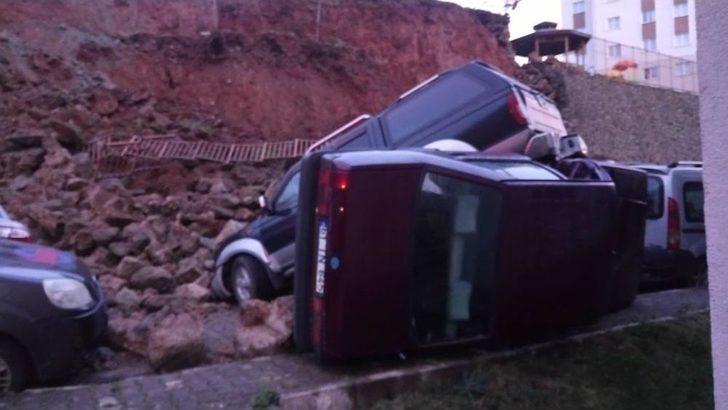 Trabzon’da İstinat Duvarı Çöktü, Araçlar Altında Kaldı G3