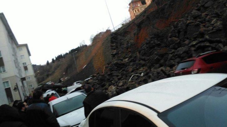 Trabzon’da İstinat Duvarı Çöktü, Araçlar Altında Kaldı G4