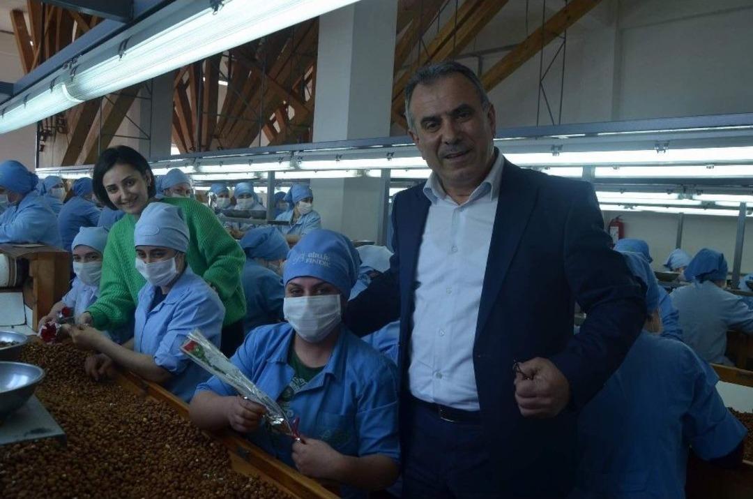 Fındık Fabrikasında &Ccedil;alışan Kadınlara Kadınlar G&uuml;n&uuml; S&uuml;prizi