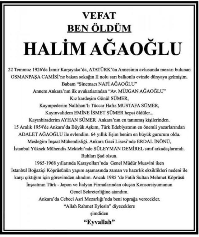 Kendi &Ouml;l&uuml;m İlanını Veren Halim Ağaoğlu Son Yolculuğuna Uğurlandı 3