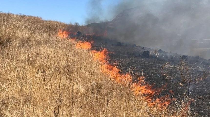 Alanya&rsquo;da Otluk Alanda Yangın &Ccedil;ıktı
