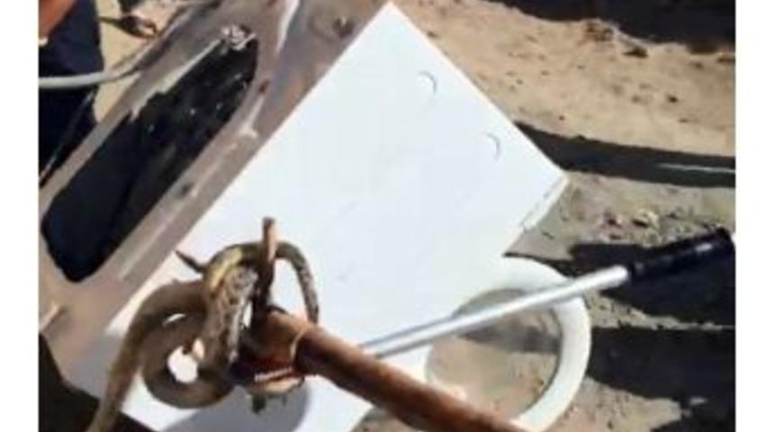 &Ccedil;amaşır Makinesine Giren Yılanı İtfaiye &Ccedil;ıkardı