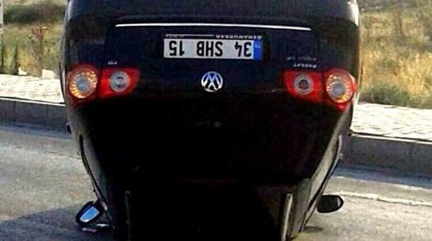 Burhaniye&rsquo;de Otomobil Takla Atıp Ters D&ouml;nd&uuml;: 1 Yaralı