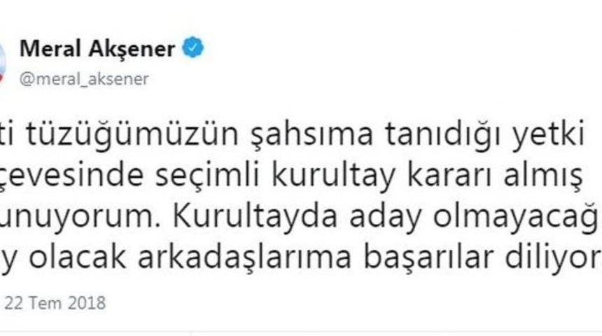 İyi Parti Genel Başkanı Akşener: &ldquo;kurultayda Aday Olmayacağım&rdquo;