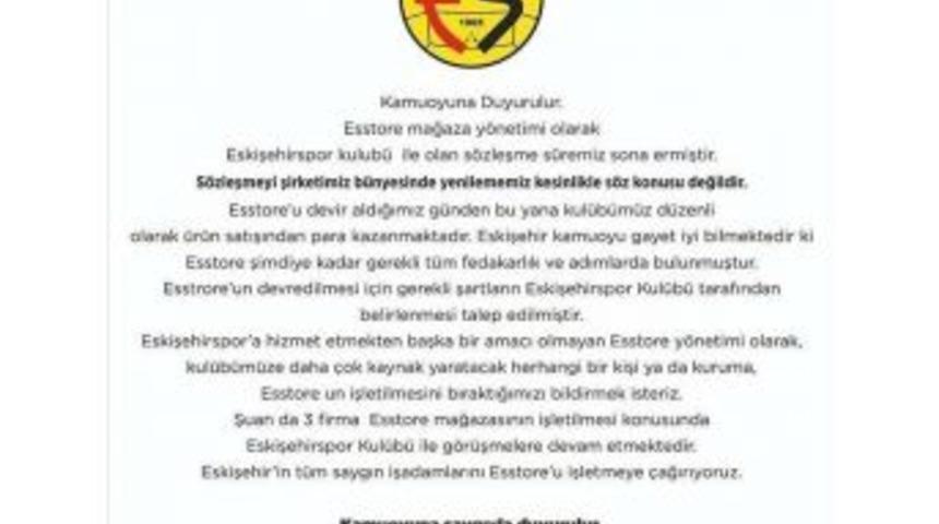 Esstore İle Eskişehirspor&rsquo;un S&ouml;zleşmesi Sona Erdi