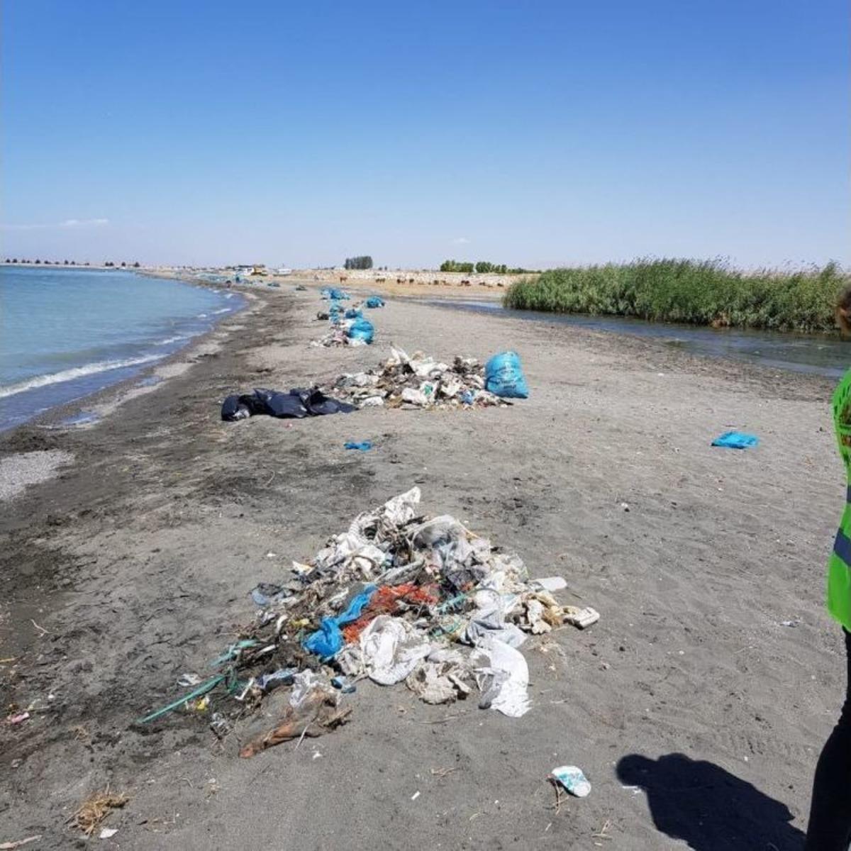 Van G&ouml;l&uuml; Sahilinde 40 Ton &Ccedil;&ouml;p Toplandı