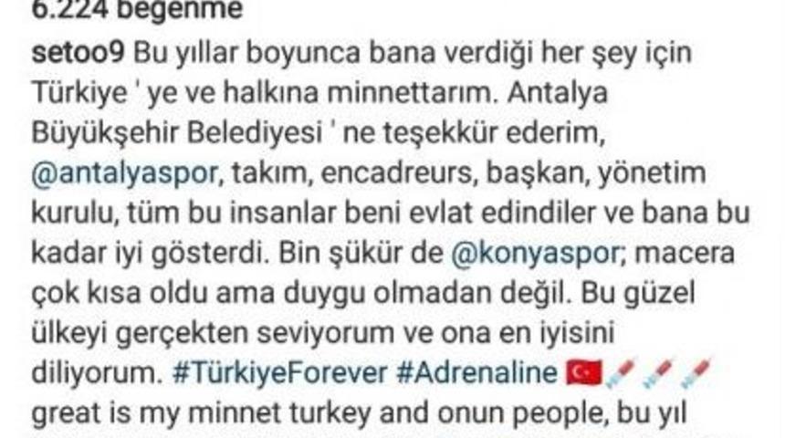 Katar&rsquo;a Transfer Olan Eto&rsquo;o&rsquo;dan Antalyaspor Ve Atiker Konyaspor&rsquo;a Teşekk&uuml;r Mesajı