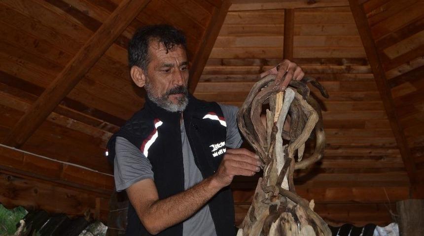 Doğada G&ouml;revini Tamamlayan Ağa&ccedil;larla Sanat Yapıyor