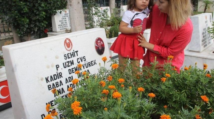 Şehit Babasına Bayram Şekeri Getirdi