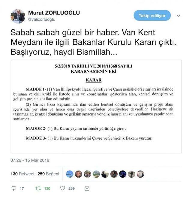 Bakanlar Kurulu, Van’ın Vizyon Projesini Onayladı