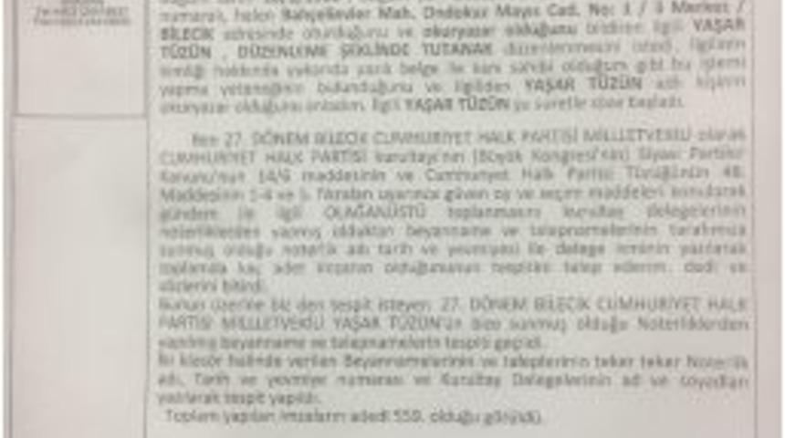 Chp Bilecik Milletvekili Yaşar Tüzün: - "chp Delegesi Asildir, Esir Değildir. Tehdide Şantaja Boyun Eğmemiştir, Eğmeyecektir"