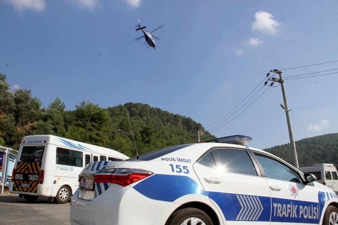 Fethiye&rsquo;de Helikopter İle Havadan Trafik Denetimi