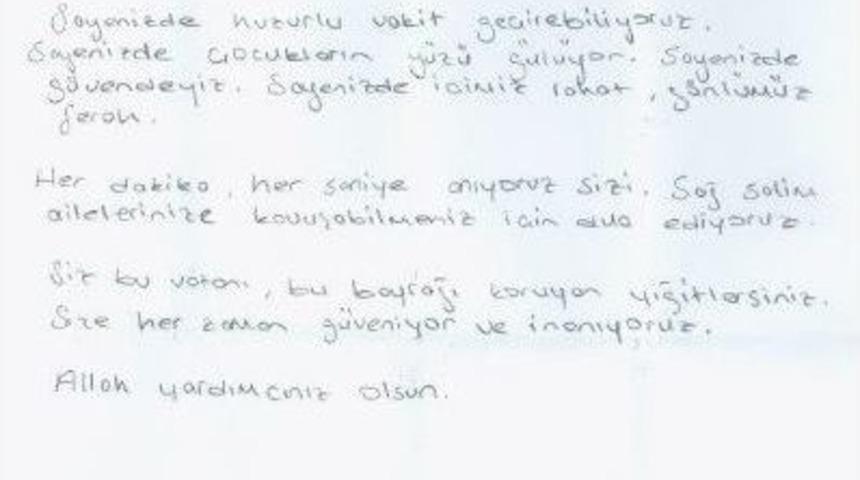 Miniklerden Afrin&rsquo;deki Mehmet&ccedil;iğe Teşekk&uuml;r Ve Destek Mektubu