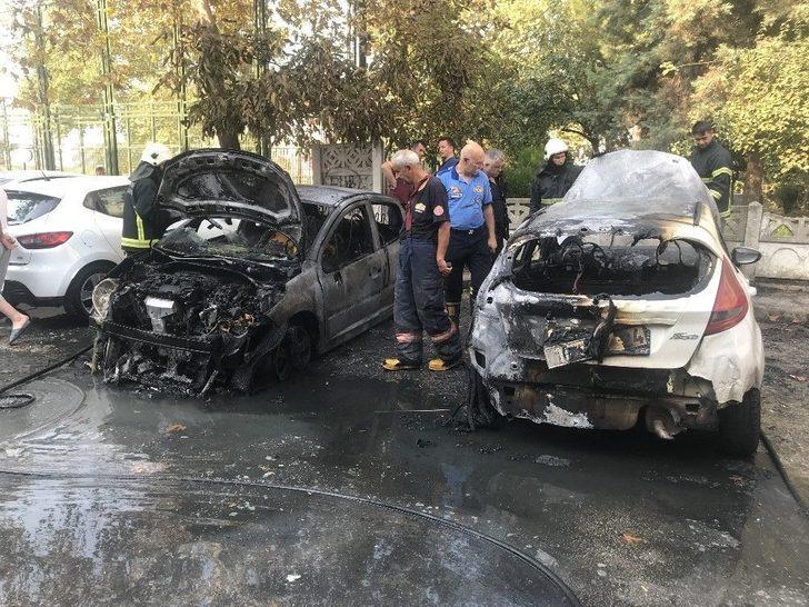 Park Halindeki 2 Otomobil Alev Alev Yandı G1