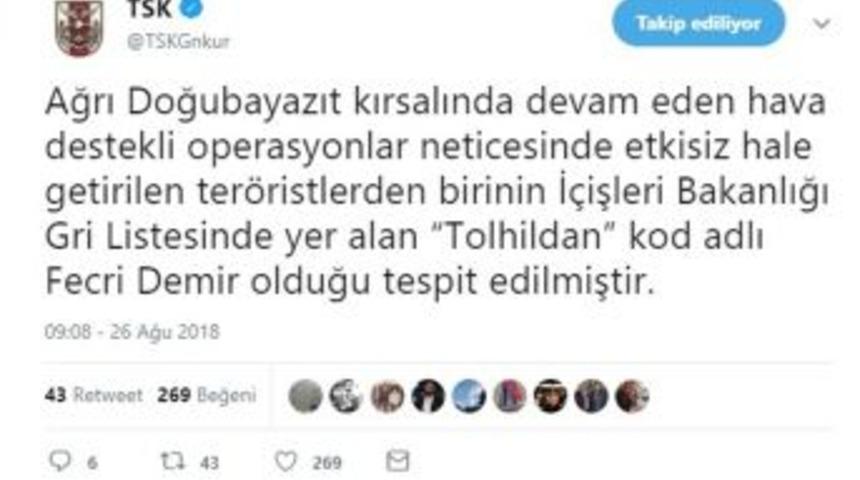 Tsk: "gri Listede Yer Alan Ter&ouml;rist &Ouml;ld&uuml;r&uuml;ld&uuml;"