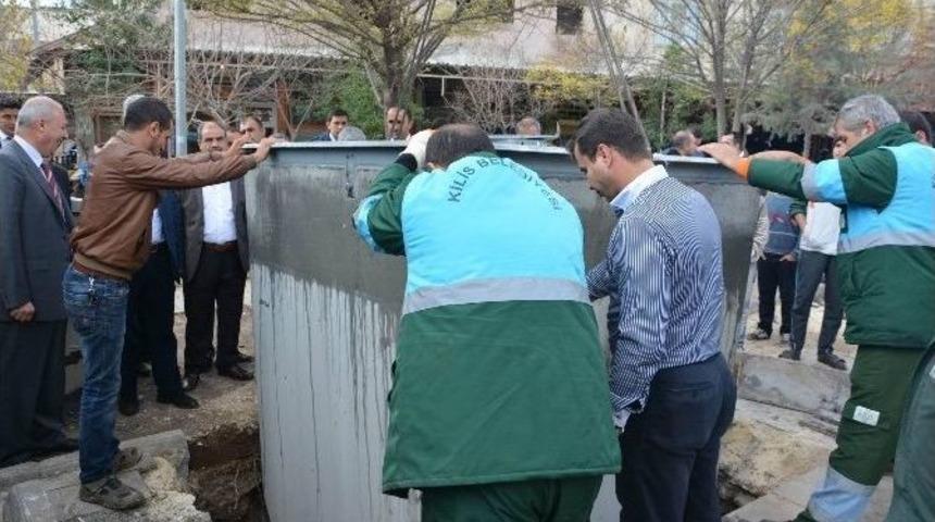 Kilis Belediyesi Yeraltı &Ccedil;&ouml;p Konteyneri Uygulamasına Başladı
