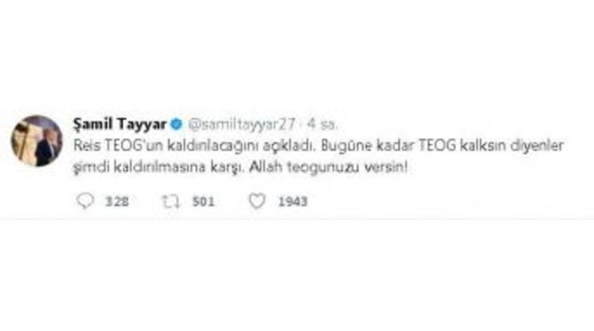 Şamil Tayyar&rsquo;dan Teog &Ccedil;ıkışı
