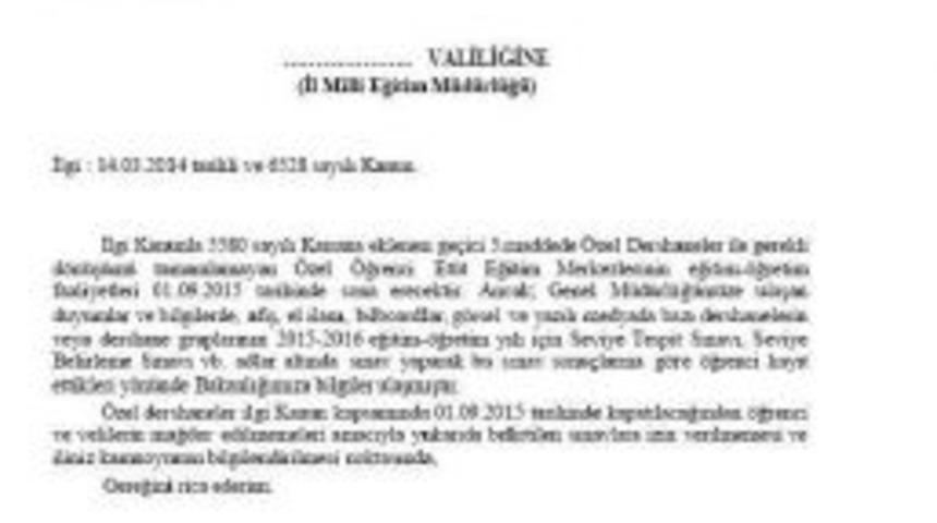 Bakanlıktan 81 İl M&uuml;d&uuml;rl&uuml;ğ&uuml;ne Dershane Genelgesi