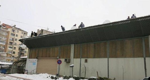 Kurtuluş Kapalı Pazar Yerinin Çatısı Kardan Temizlendi