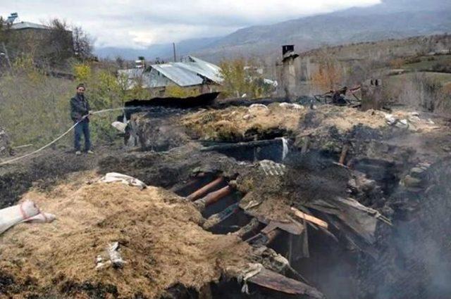 KAVURMA ATEŞİ KÖYDE EVİ VE AHIRLARI YAKTI: 4 BÜYÜKBAŞ HAYVAN TELEF OLDU