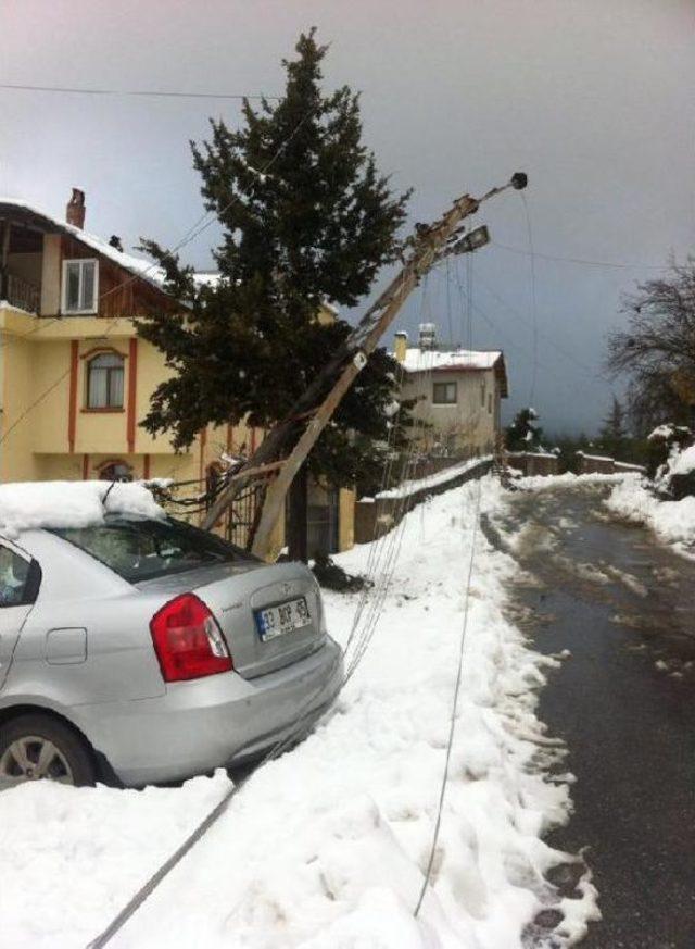 Mersin'de kar ve fırtına elektrik direklerini devirdi