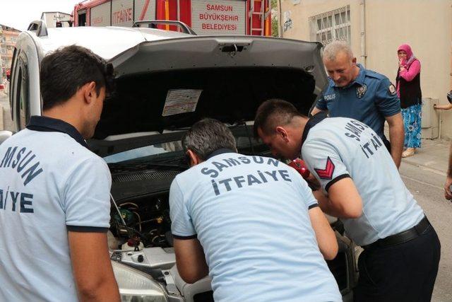 Aracın Motor Kısmına Sıkışan Kedi İçin Polis Ve İtfaiye Seferber Oldu