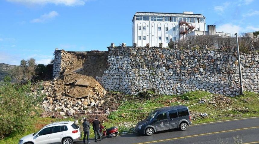 Milas Devlet Hastanesi’nin İstinat Duvarı, Yağışlara Dayanamadı