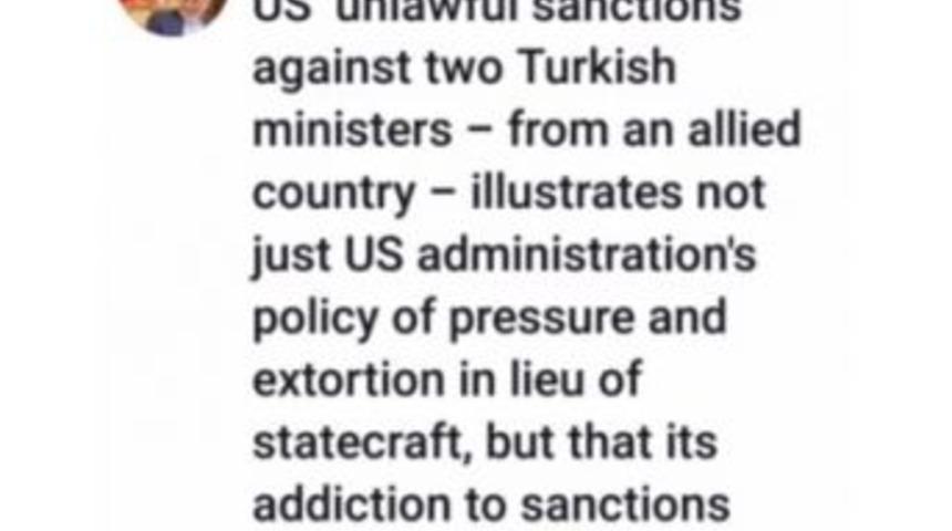 İran İslam Cumhuriyeti Dışişleri Bakanı Mohammad Cavad Zarif, Twitter Hesabından Abd’nin Türkiye’ye Karşı Uyguladığı Yaptırımı Kınadı.