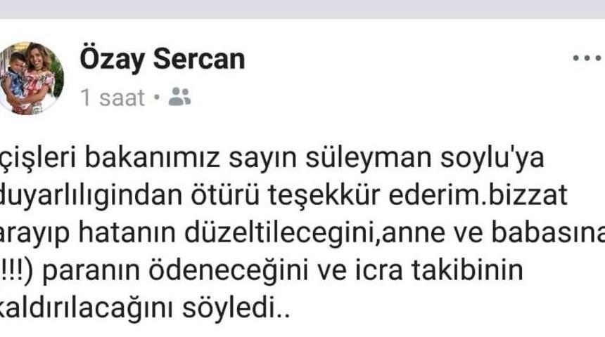 İcralık Olan Şehit Eşine İ&ccedil;işleri Bakanı Soylu&rsquo;dan M&uuml;jdeli Haber