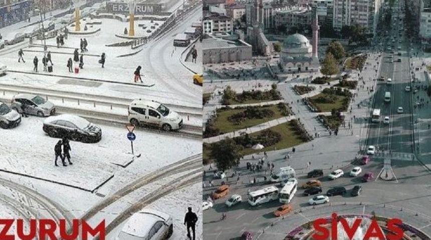 Sivas&rsquo;ın Esprili Kar &Ccedil;ağrısına Erzurum&rsquo;dan Cevap