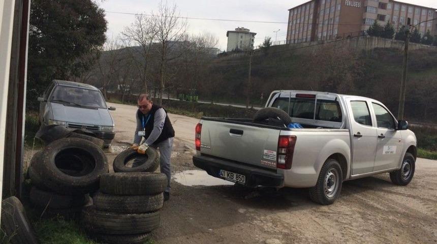 İzmit&rsquo;te Lastikler &Ccedil;evreye Zarar Vermeden Toplandı