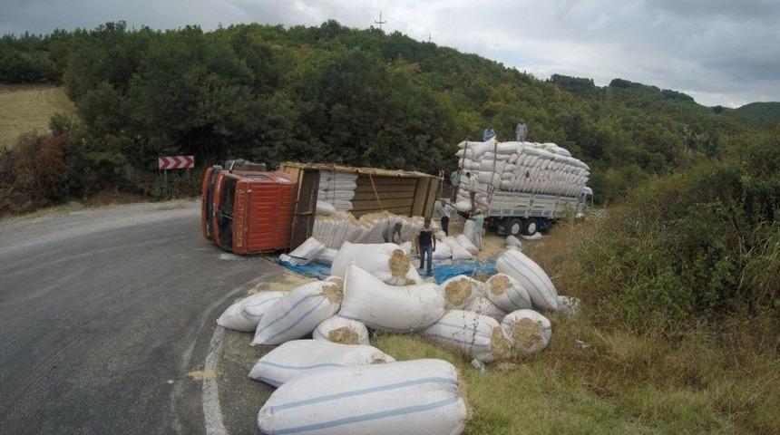 Saman Y&uuml;kl&uuml; Kamyon Devrildi