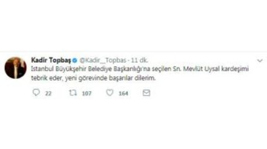 Topbaş’tan Başkan Uysal’a Tebrik