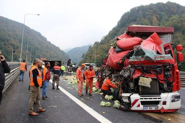 Tem Otoyolu Bolu Dağında Kamyon İle Tır Çarpıştı Yol Trafiğe Kapandı