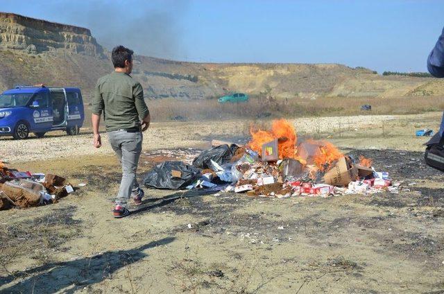 Silivri’de Kaçak Sigaralar Yakılarak İmha Edildi