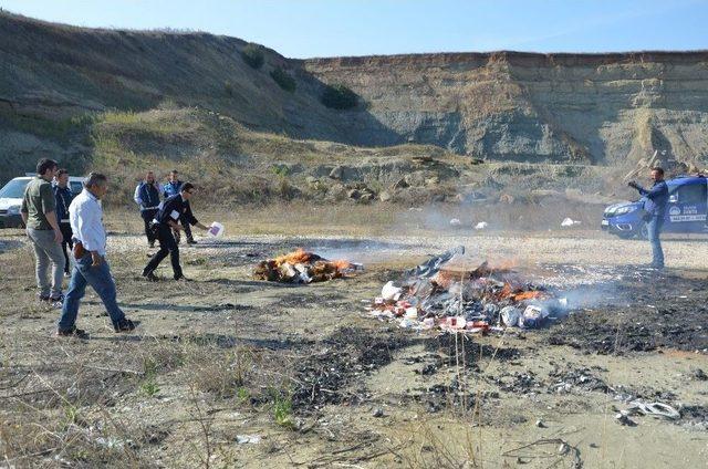 Silivri’de Kaçak Sigaralar Yakılarak İmha Edildi