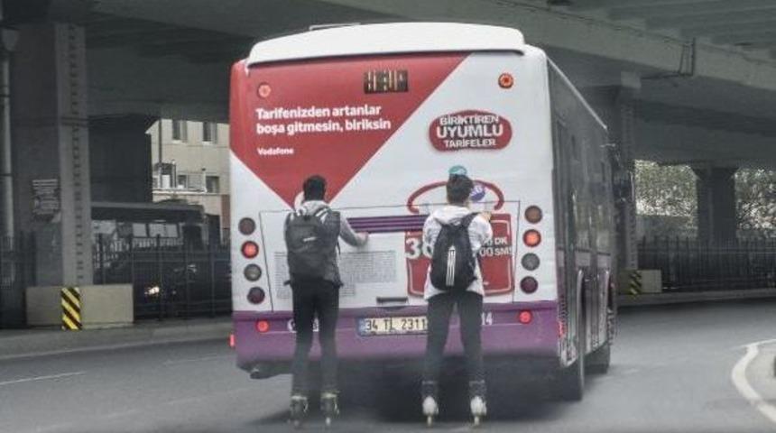 Mecidiyek&ouml;y'de Paten Ile Tehlikeli Yolculuk