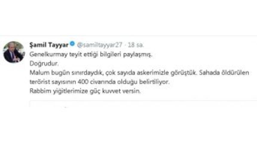 Milletvekili Tayyar &Ouml;ld&uuml;r&uuml;len Ter&ouml;rist Sayısını A&ccedil;ıkladı
