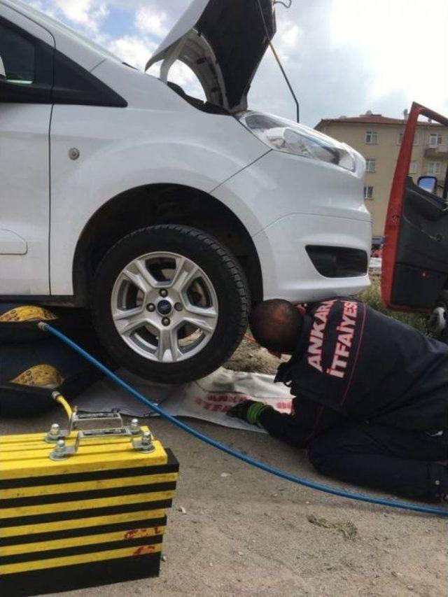 Otomobilin Motoruna Giren Kedi Yavrusunu İtfaiye Kurtardı