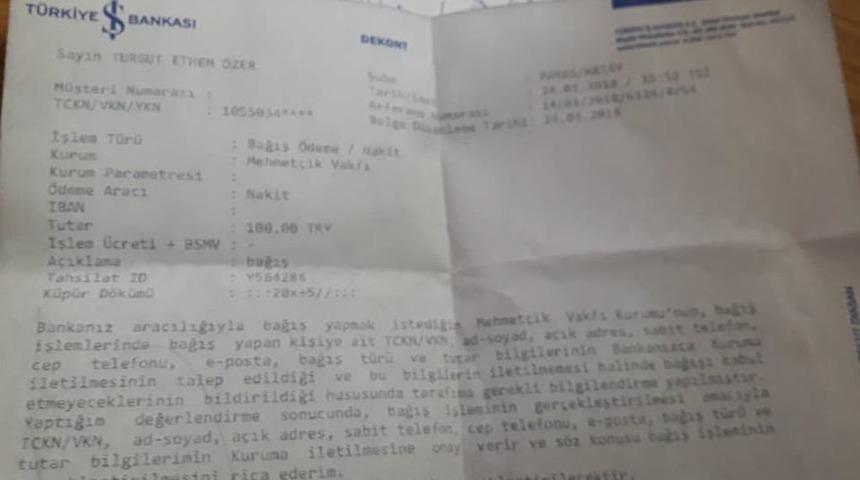 K&uuml;&ccedil;&uuml;k Turgut, Har&ccedil;lığını Mehmet&ccedil;ik Vakfı&rsquo;na Bağışladı