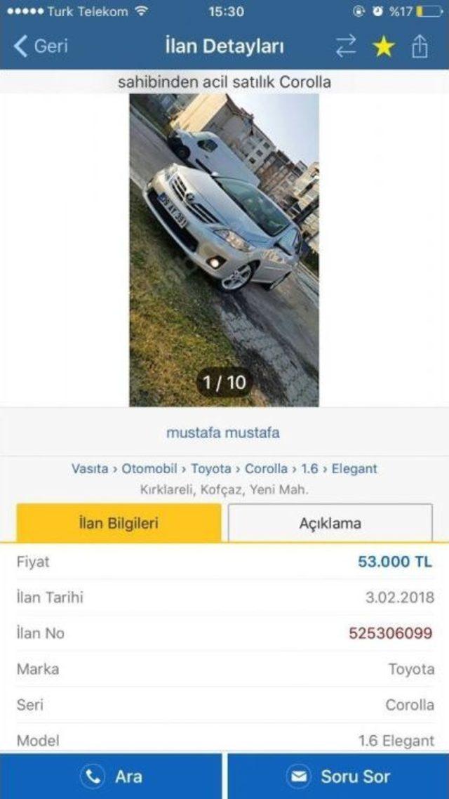 Oto Galerici, İnternetteki Hayali Oto Satıcısını Yakalattı