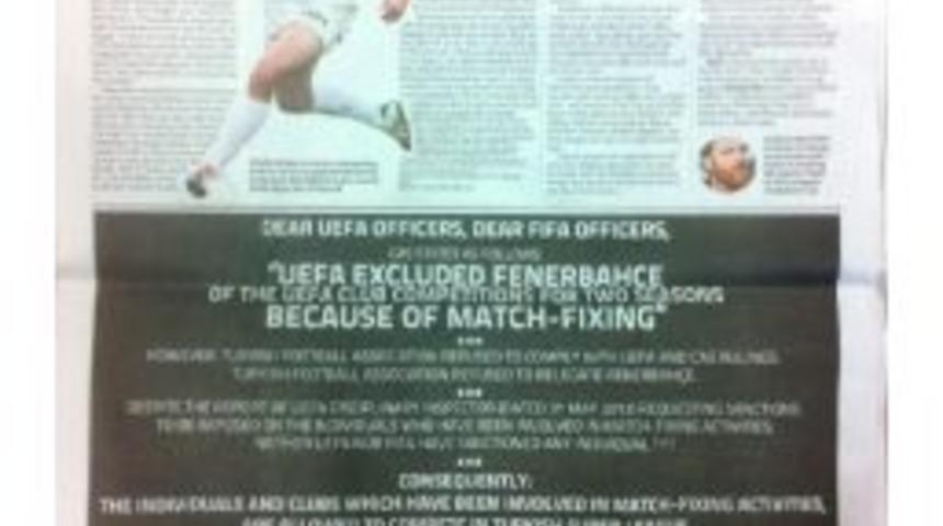 İngiliz Gazetesine T&uuml;rkiye'deki Şike İlani