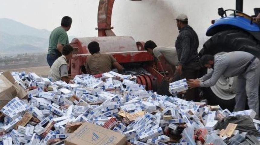 İslahiye'de 120 Bin Paket Ka&ccedil;ak Sigara İmha Edildi