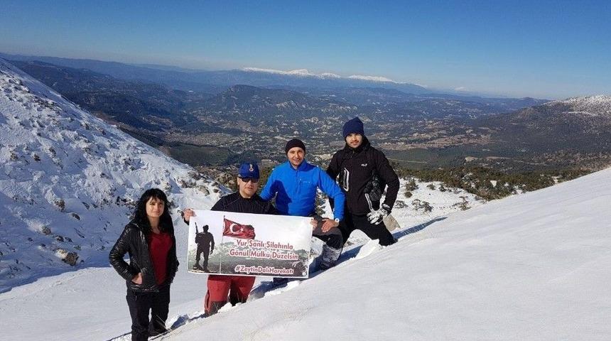 2 Bin 400 Rakımlı Zirveden Afrin&rsquo;deki Mehmet&ccedil;ik&rsquo;e Selam Yolladılar