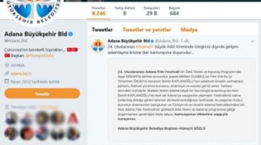 Adana B&uuml;y&uuml;kşehir Belediyesi&rsquo;nden Meltem Cumbul&rsquo;a Kınama
