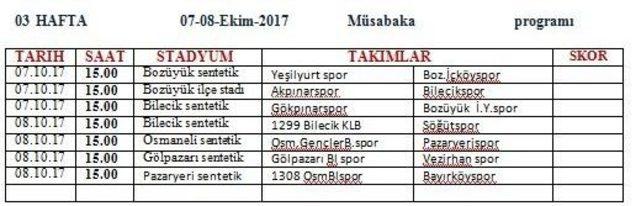 Bilecik 1. Amatör Lig’de Haftanın Sonuçları