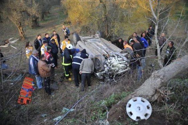 Zeytinliğe Uçan Araçta Sıkışan Sürücü Güçlükle Çıkarıldı