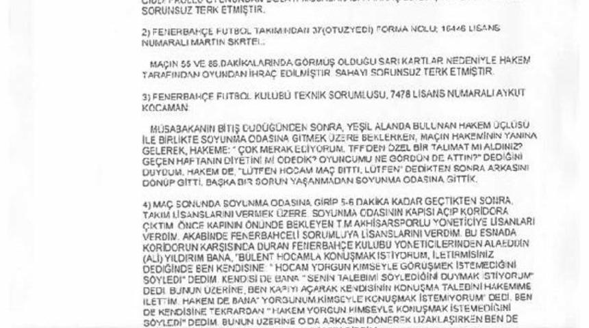 Fenerbah&ccedil;e, Teleset Mobilya Akhisarspor Ma&ccedil;ının Raporunu Yayınladı !..