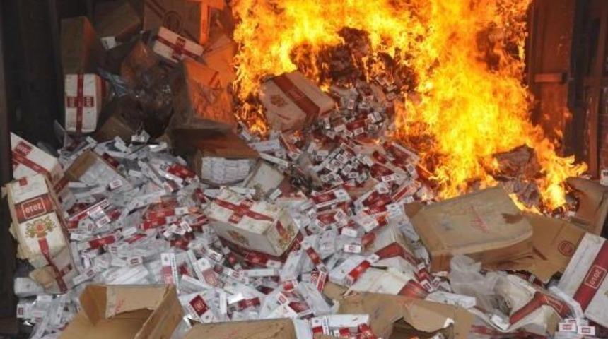 Kırıkkale'de 450 Bin Paket Ka&ccedil;ak Sigara Imha Edildi