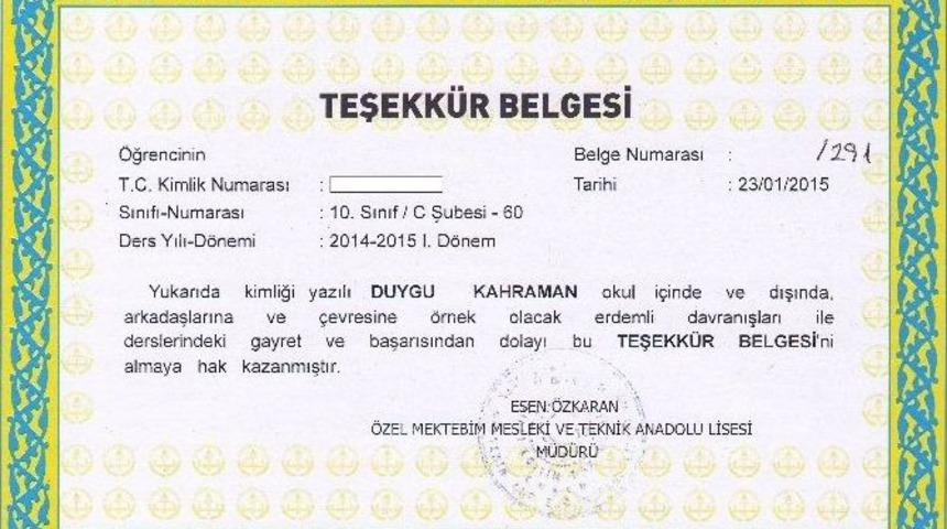 &Ouml;lmeseydi Teşekk&uuml;r Belgesi Alacaktı